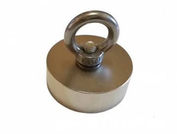 Supermagnet uten stålhus. Ren magnet, tiltrekning alle retninger. Ca 250 kg styrke. Med øyebolt